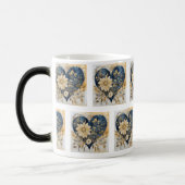 Blauw & Goud Boho Bloem Hart Kunst Magische Mok (Links)