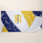 Blauw Goud Boho Bloemen Veren Patroon Volleybal Strandlaken (Voorkant)