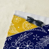 Blauw Goud Boho Bloemen Veren Patroon Volleybal Strandlaken (In situ)