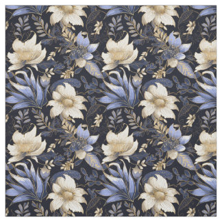 Blauw & Goud Boho Chique Bloemen Patroon Stof