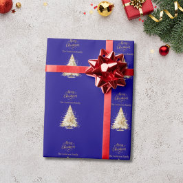 Blauw goud boom sneeuw Kerstmis Cadeaupapier