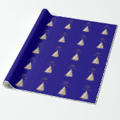 Blauw goud boom sneeuw Kerstmis Cadeaupapier (Uitgerold)