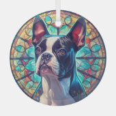 Blauw Goud Boston Terrier Hond Gekleurd Glas Ornament (Voorkant)