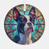 Blauw Goud Boston Terrier Hond Gekleurd Glas Ornament (Achterkant)