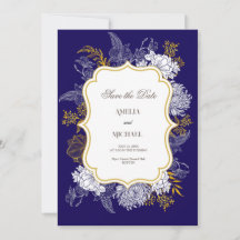 Blauw Goud Botanie Graphic Wedding