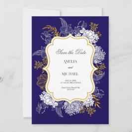 Blauw Goud Botanie Graphic Wedding Save The Date