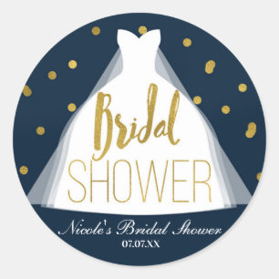 Blauw & Goud Bruidsmeisjes Bruiloft Jurk Confetti Ronde Sticker