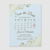 Blauw & Goud Bruiloft Bewaar de Datum Kalender Mag (Voorkant)