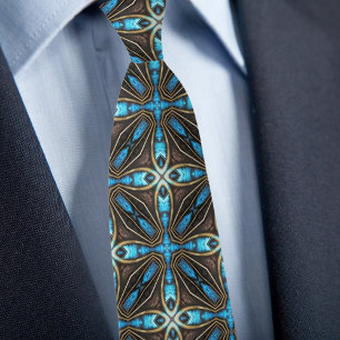 Blauw Goud Bruin Ster X Patroon Heren Das