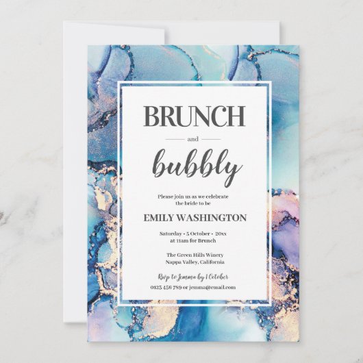 Blauw goud - Brunch en bubbelbaar - Bridal Shower  Kaart (Voorkant)