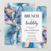 Blauw goud - Brunch en bubbelbaar - Bridal Shower  Kaart (Voorkant / Achterkant)