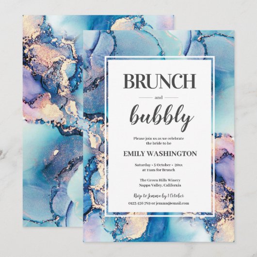 Blauw goud - Brunch en bubbelbaar - Bridal Shower  Kaart (Voorkant / Achterkant)