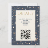 Blauw & Goud Celestial met QR Code Bruiloft Kaart (Achterkant)