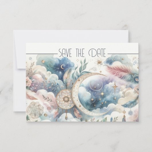 Blauw Goud Celestial Moon Save the Date (Voorkant)