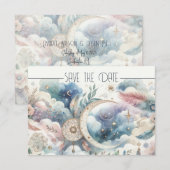Blauw Goud Celestial Moon Save the Date (Voorkant / Achterkant)