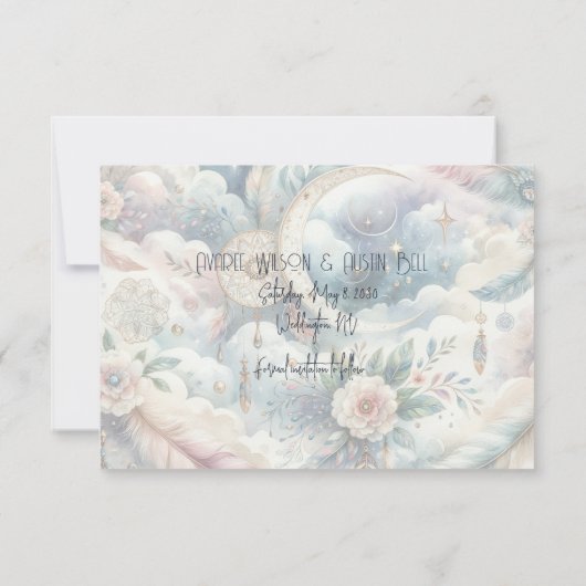Blauw Goud Celestial Moon Save the Date (Achterkant)
