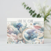 Blauw Goud Celestial Moon Save the Date (Staand voorkant)