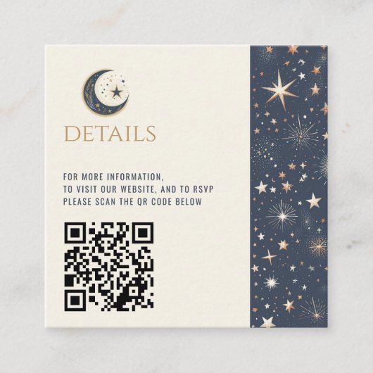 Blauw & Goud Celestial QR Code Informatiekaartje (Voorkant)