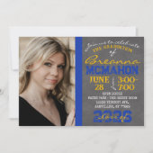 Blauw & Goud Chalkboard Afstuderen Foto Kaart (Voorkant)