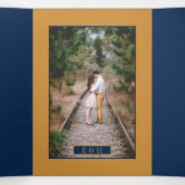 Blauw & Goud Champagne Bubbels, Trouwsuite Drieluik Uitnodiging (Binnenkant midden)