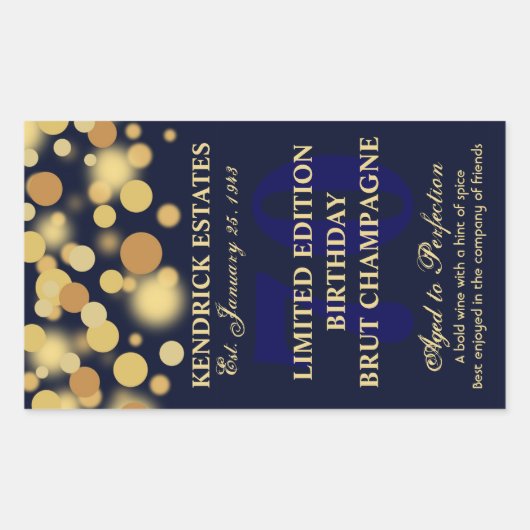 Blauw Goud Champagne Bubbles Verjaardagslabel 750m Rechthoekige Sticker (Voorkant)
