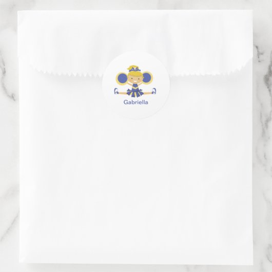 Blauw & Goud Cheerleader Ronde Sticker (Tas)