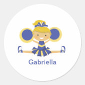 Blauw & Goud Cheerleader Ronde Sticker (Voorkant)