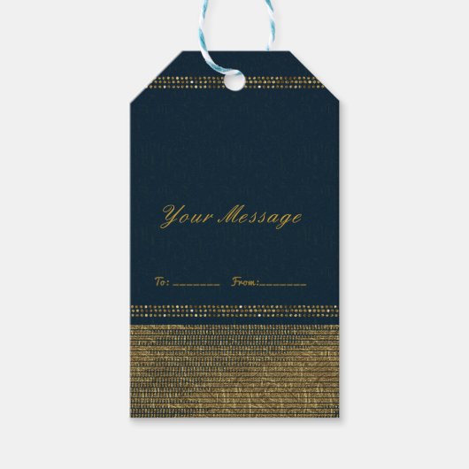 Blauw & Goud Chic Glitter Glam Feest Favor Cadeaulabel (Voorkant)