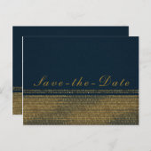 Blauw & Goud Chique Sparkling Glam Save the Date Aankondigingskaart (Voorkant / Achterkant)