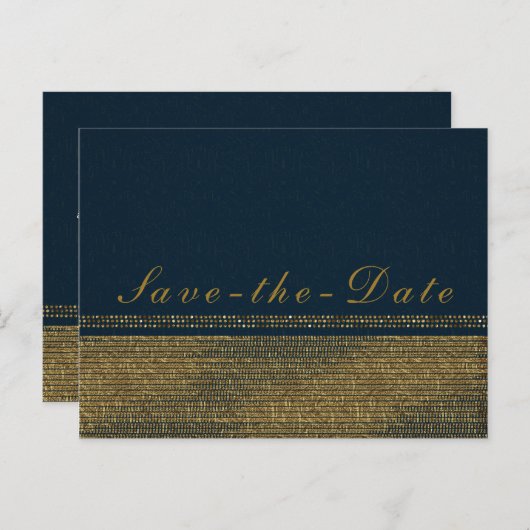 Blauw & Goud Chique Sparkling Glam Save the Date Aankondigingskaart (Voorkant / Achterkant)