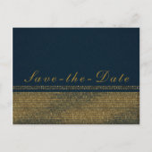Blauw & Goud Chique Sparkling Glam Save the Date Aankondigingskaart (Voorkant)