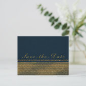 Blauw & Goud Chique Sparkling Glam Save the Date Aankondigingskaart (Staand voorkant)