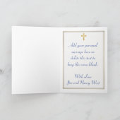 Blauw, Goud, Christelijk Kruis, Damast Dankkaart Bedankkaart (Binnen)