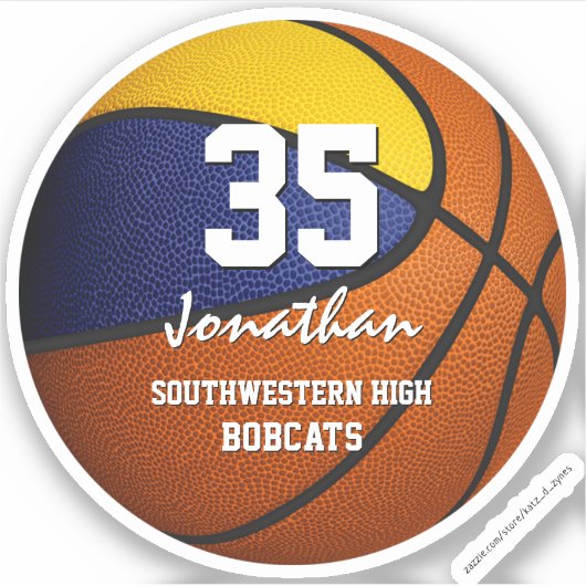 Blauw Goud Club Kleuren kinder Basketbal Team Cade Sticker (Voorkant)