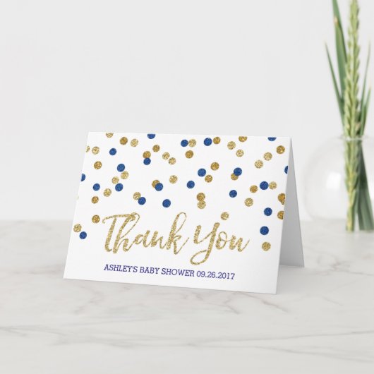 Blauw Goud Confetti Baby shower Dank u Bedankkaart (Voorkant)