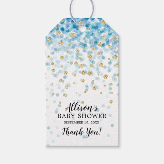 Blauw & Goud Confetti Baby shower Favor Gift Label Cadeaulabel (Voorkant)