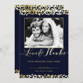 Blauw & Goud Confetti Fotobruiloft Dank u Bedankkaart (Voorkant / Achterkant)