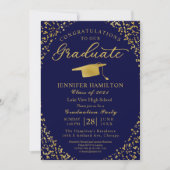 Blauw Goud Confetti Graduation Party Kaart (Voorkant)