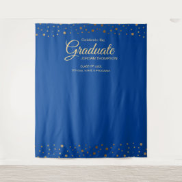 Blauw Goud Confetti Klasse achtergrond afstuderen Wandkleed