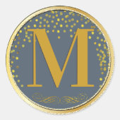 Blauw & Goud Confetti Moderne Bruiloft Ronde Sticker (Voorkant)