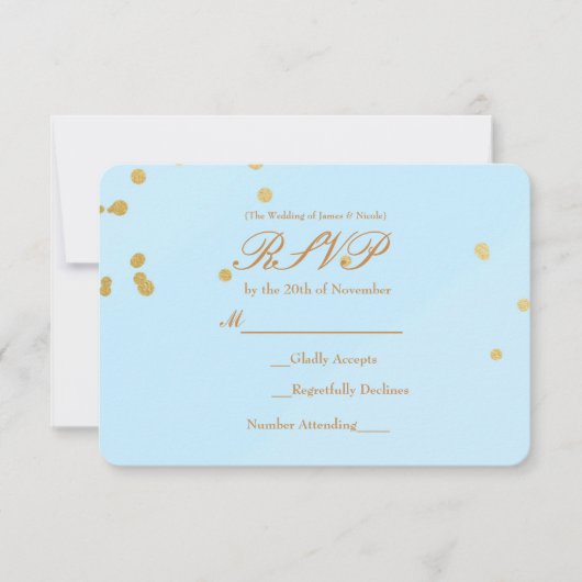 Blauw & Goud Confetti RSVP kaart uitnodiging (Voorkant)