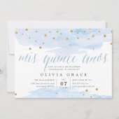 Blauw & Goud Confetti Spatten | Waterverf Quincean Kaart (Voorkant)