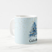 Blauw Goud Confetti Stippen Kerstboom Naam Koffiemok (Voorkant links)