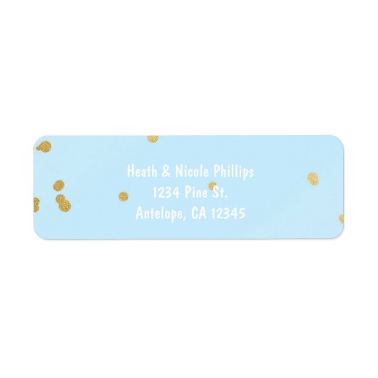 Blauw & Goud Confetti Stippen Modern Adreslabel Etiket (Voorkant)