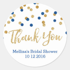 Blauw Goud Confetti Vrijgezellenfeest Favor Tags Ronde Sticker