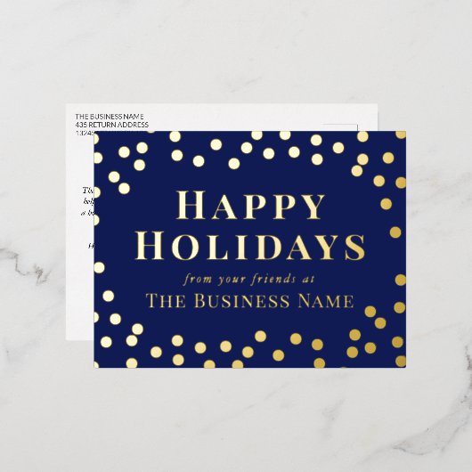 Blauw Goud Confetti Zakelijk Prettige Feestdagen (Voorkant / Achterkant)