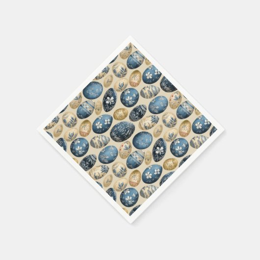 Blauw, Goud & Cream  eierpatroon Servet (Hoek)