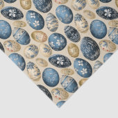 Blauw, Goud & Cream eierpatroon Tissuepapier (Detail)