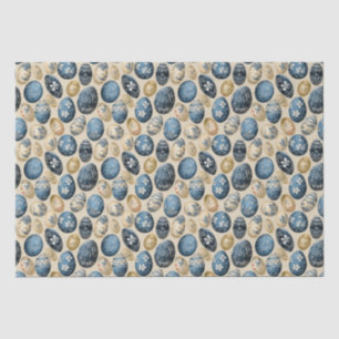 Blauw, Goud & Cream eierpatroon Tissuepapier