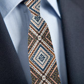 Blauw Goud Crème Roest Diamant Patroon Stropdas